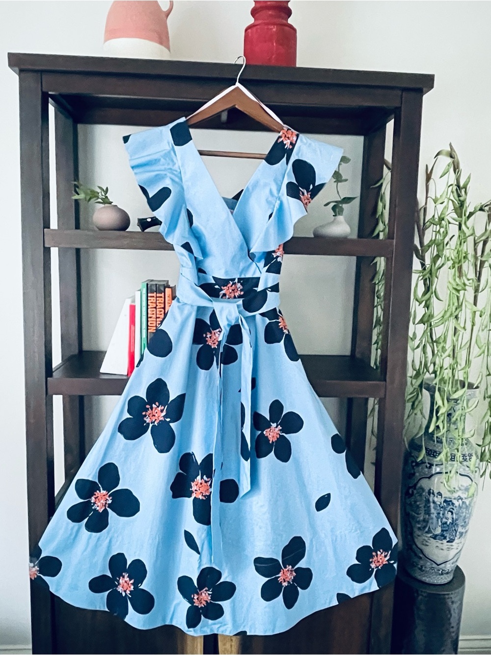 Kate Spade Grand Flora Poplin Midi Dress NWT Size 2 Blue Heron Cutout Back